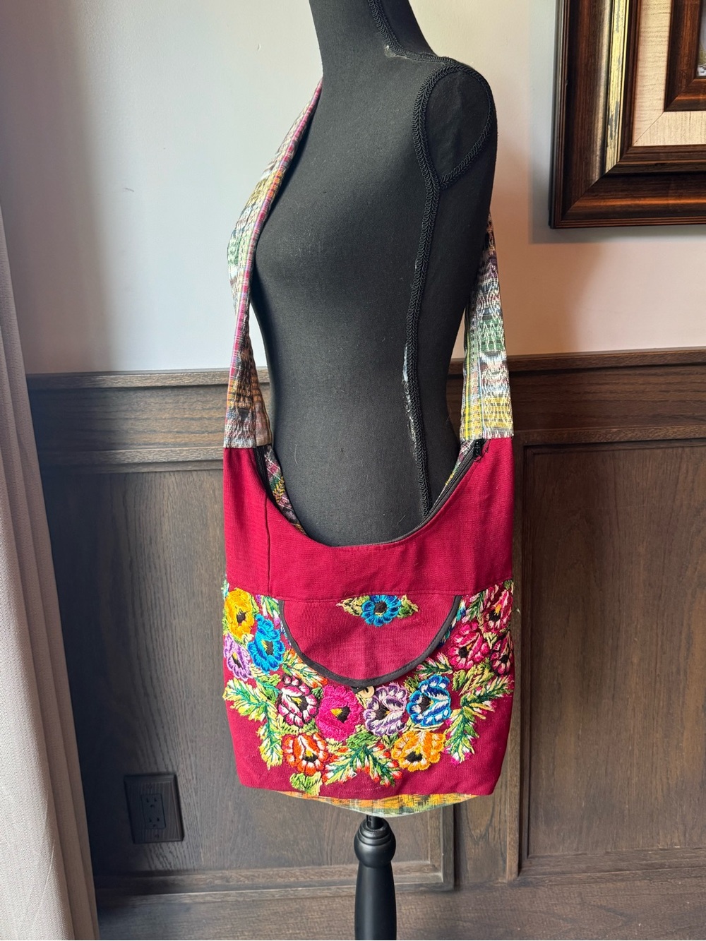 Guatemala cotton  Embroidered Floral Crossbody Hobo Bag